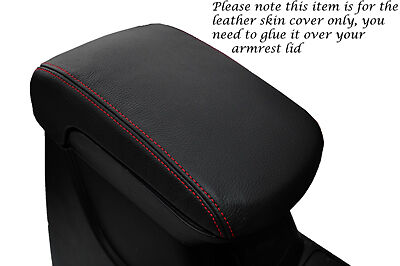 RED STITCHING FITS MITSUBISHI L200 2010+ BLACK LEATHER ARMREST COVER ONLY