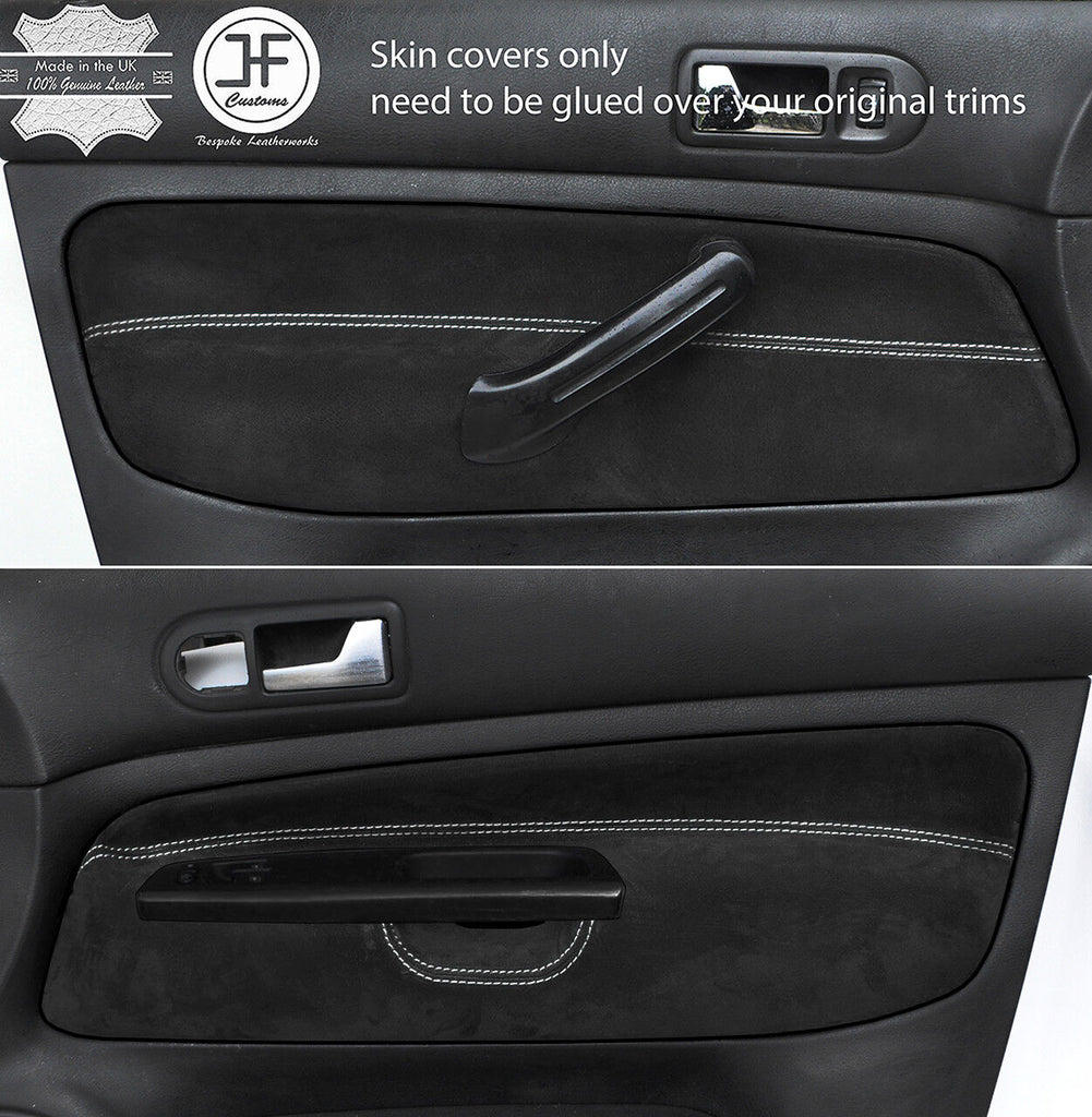 WHITE STITCH 2X FRONT DOOR CARD SUEDE COVER FOR VW GOLF MK4 98-05 3 DOOR STYLE2