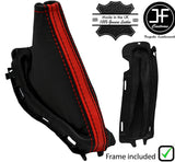 BLACK&RED STRIPE LTHR HANDBRAKE GAITER+PLASTIC FRAME FOR FORD FOCUS MK2 05-08