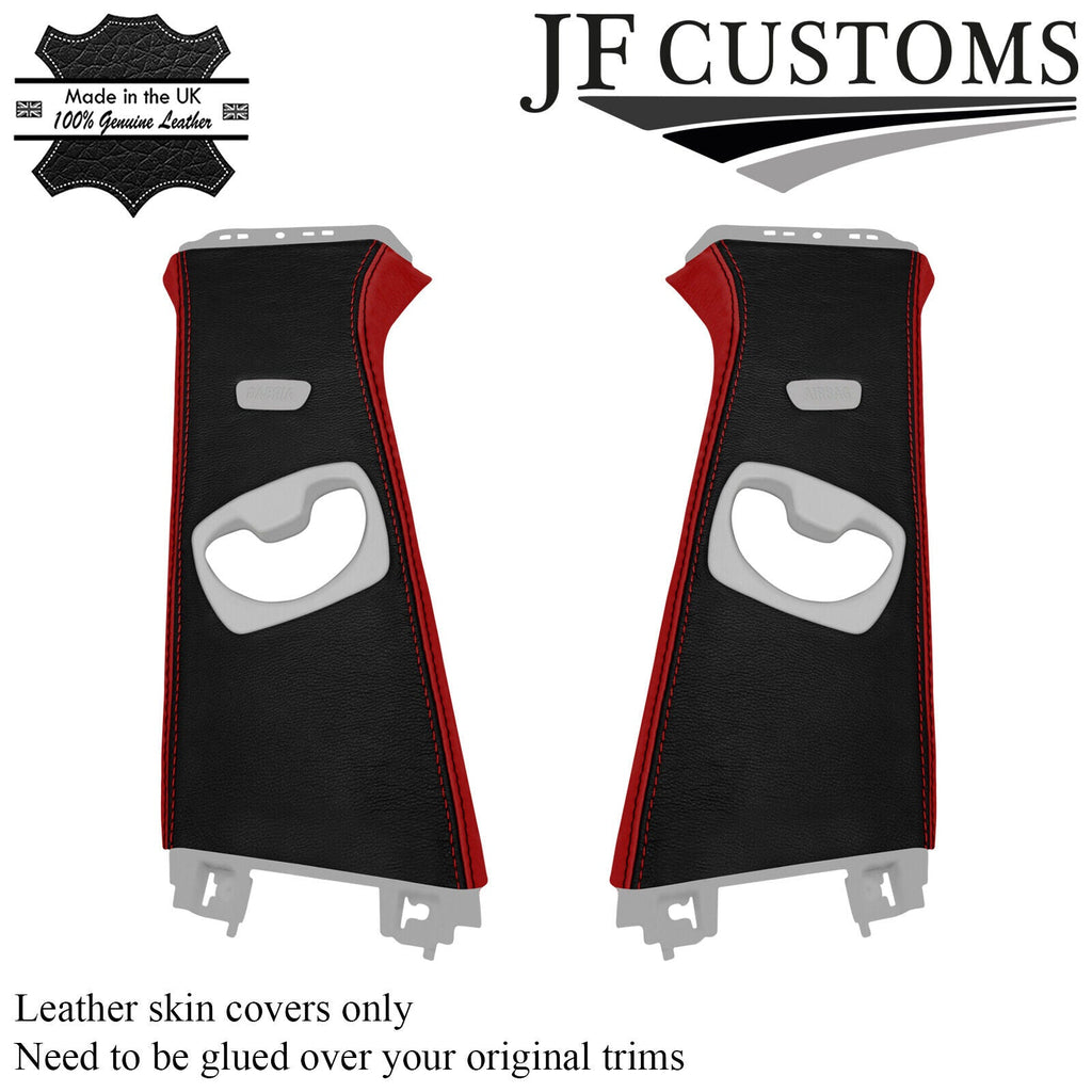 D RED & BLACK LEATHER 2X UPPER B PILLAR COVERS FITS BMW 3 SERIES F30 F31 11-18