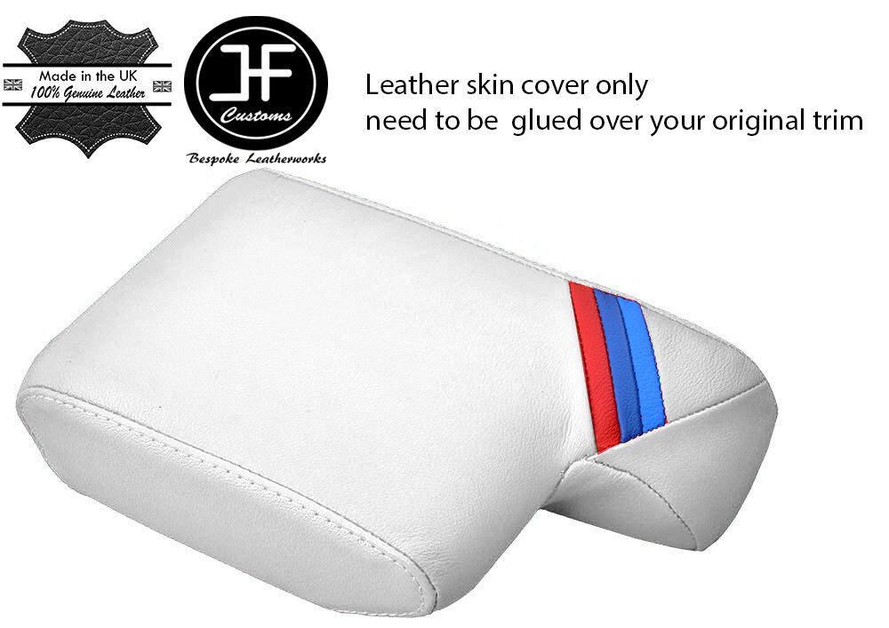 WHITE LEATHER TRI STRIPES ARMREST ARM REST COVER FOR BMW SERIES 3 E36 91-99