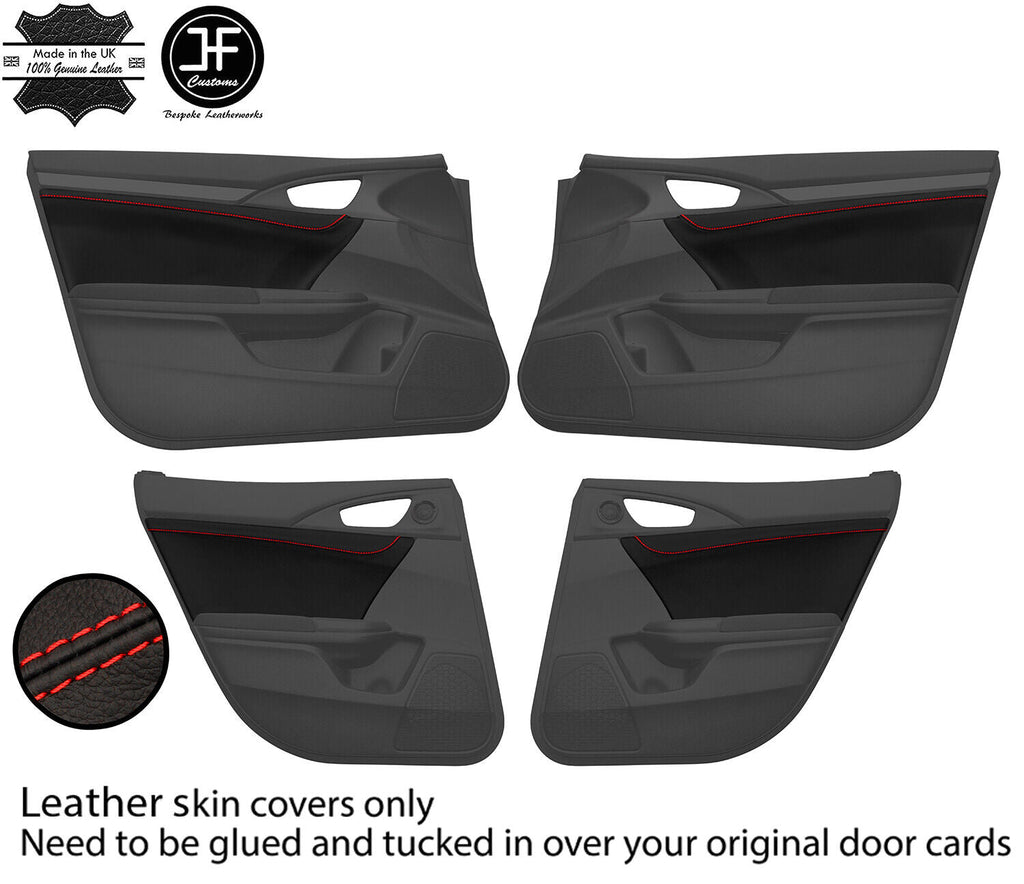 RED  STITCH 4X DOOR CARD TRIM LEATHER COVERS FOR HONDA CIVIC MK10 X 17-21 4 DR