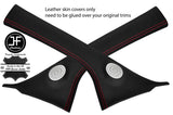 RED STITCHING 2X A POST PILLAR REAL LEATHER COVERS FITS FIAT 500 2007-15