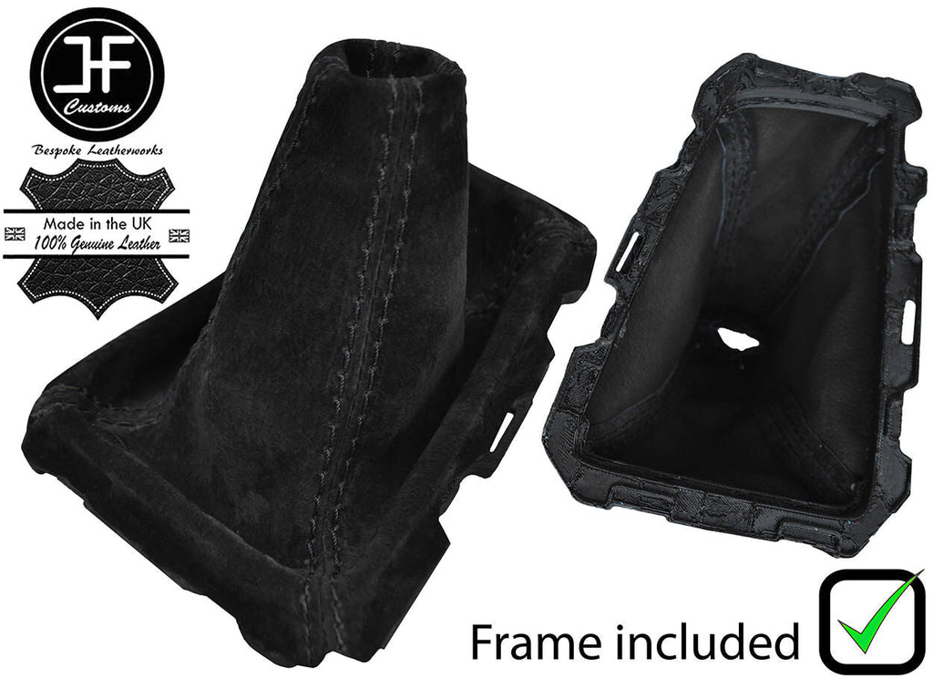 BLACK STITCHING SUEDE GEAR GAITER + PLASTIC FRAME FITS FORD FOCUS MK3 2011-2015