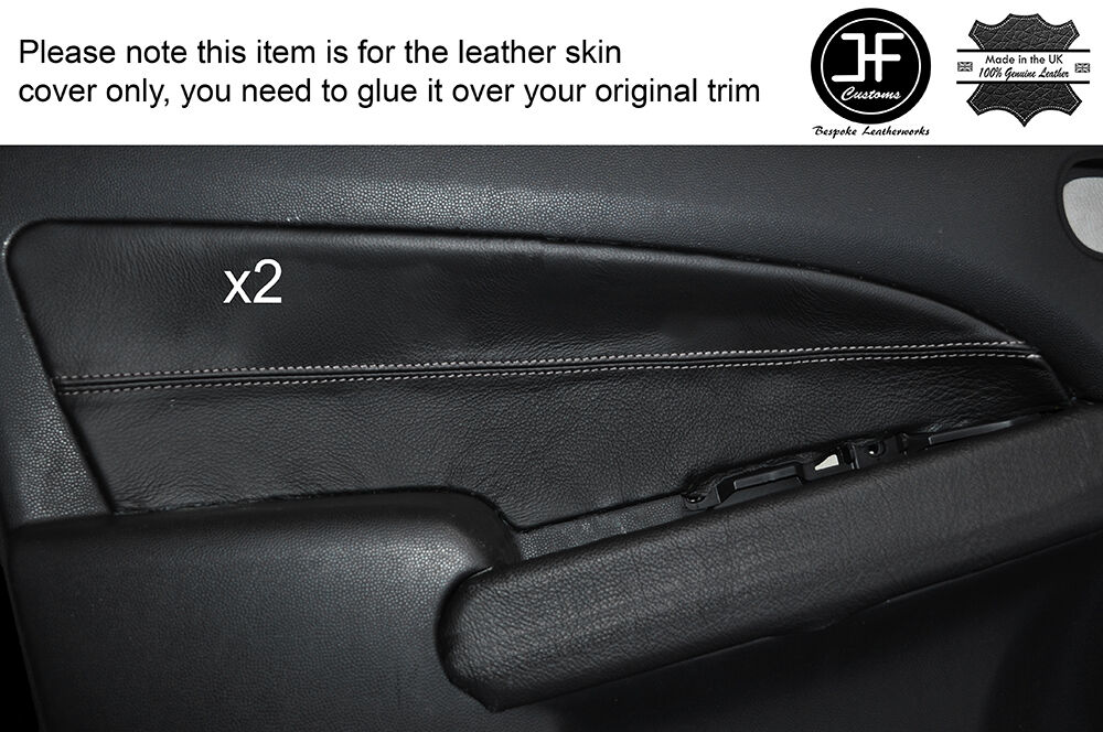 GREY STITCH 2X FRONT DOOR CARD TRIM LEATHER SKIN COVER FITS MAZDA 2 2008-2015