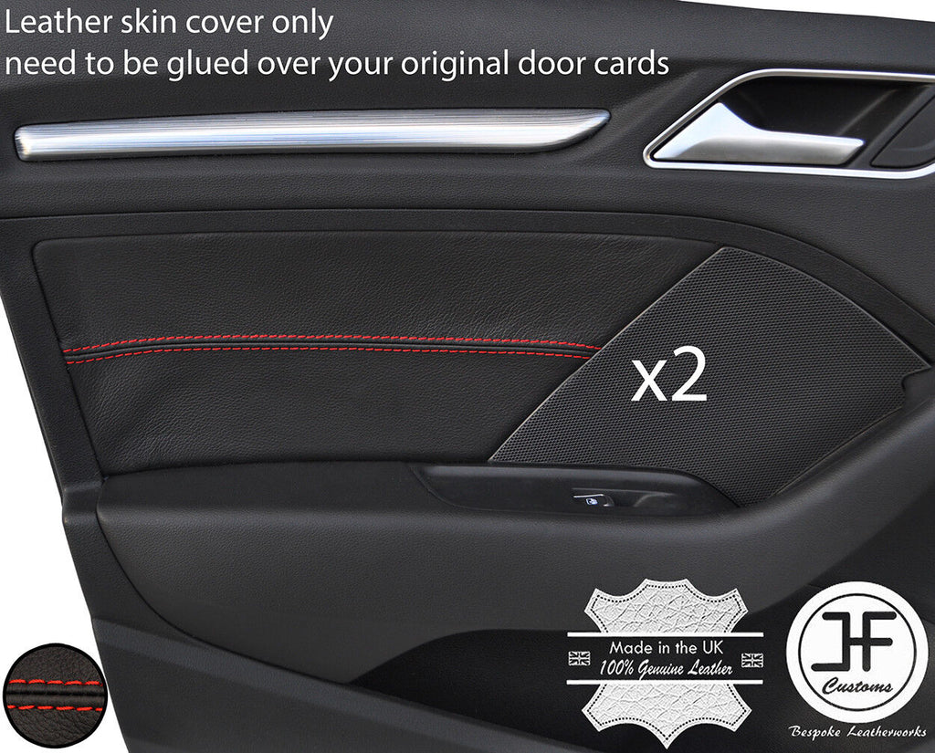 RED STITCH 2X FRONT DOOR CARD TRIM LEATHER COVER FOR AUDI A3 8V 13-18 5 DOOR