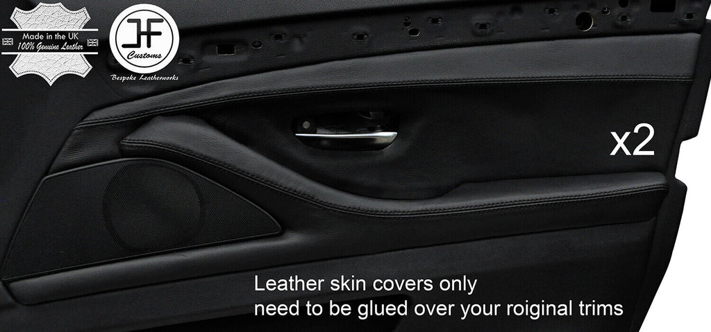 BLACK STITCH 2X FRONT DOOR CARD TRIM REAL LEATHER COVERS FOR BMW F10 F11 10-16