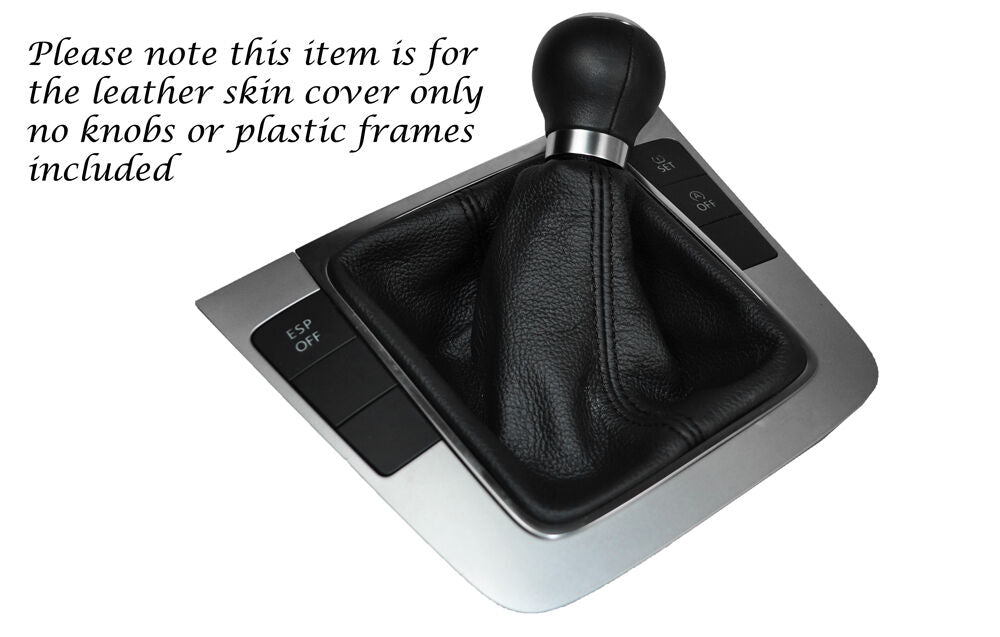 BLACK DOUBLE STITCHING MANUAL LEATHER GEAR GAITER FITS VW PASSAT 2005-2010
