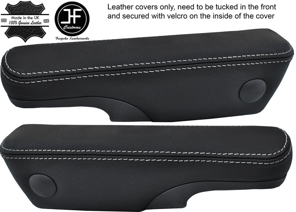 WHITE STITCHING LEATHER 2X SEAT ARMREST COVERS FITS VW T4 TRANSPORTER CARAVELLE