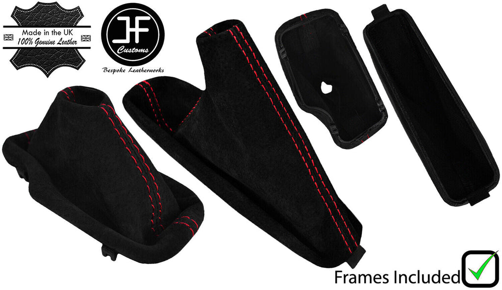 RED STITCH SUEDE AUTOMATIC GAITERS SET + PLASTIC FRAMES FOR BMW E46 1999-2005