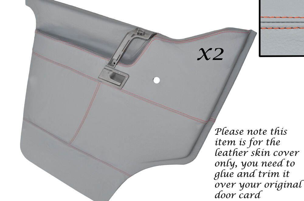 ORANGE STITCH 2X DOOR CARDS GREY LEATHER COVERS FITS VW T4 TRANSPORTER CAMPER