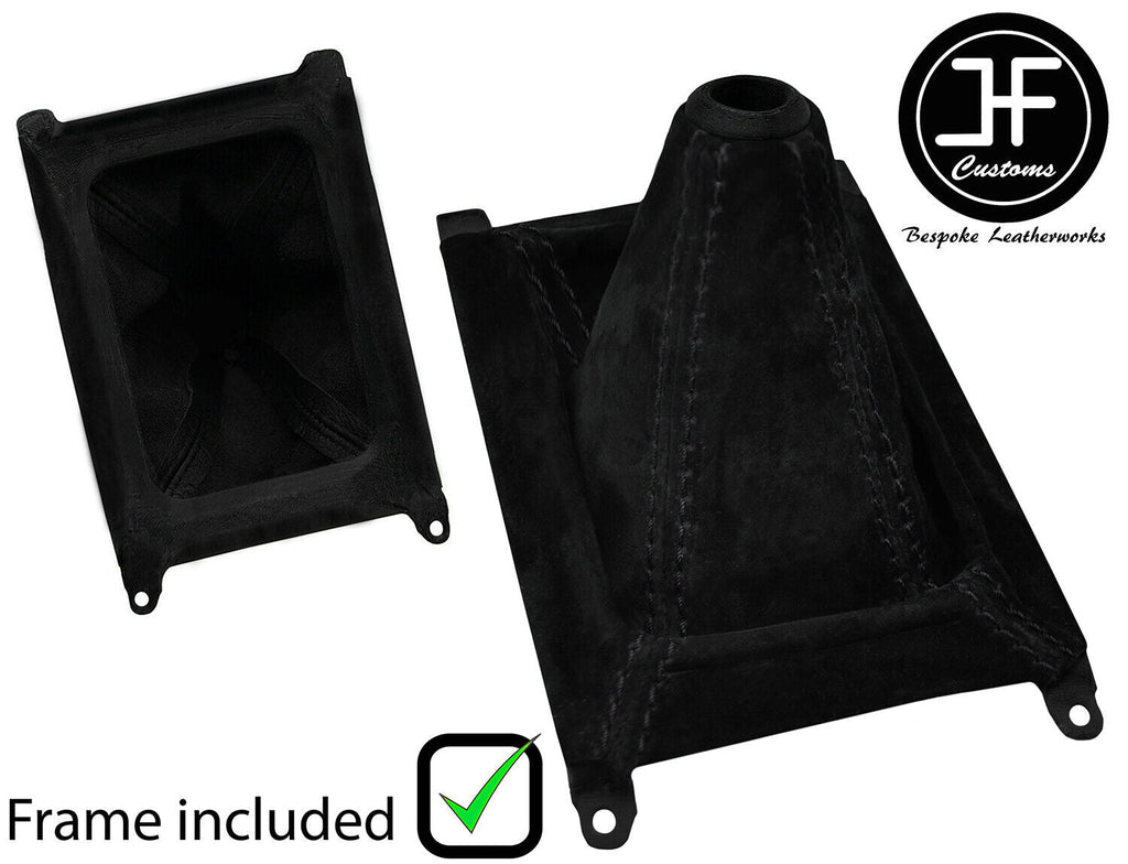 BLACK STITCH SUEDE GEAR GAITER + PLASTIC FRAME + TOP RING FOR HONDA CRX 88-91