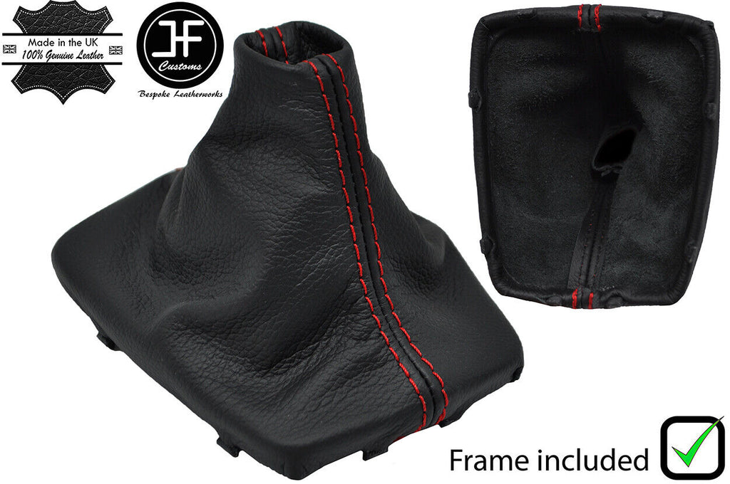 RED STITCH LEATHER MANUAL GEAR GAITER+PLASTIC FRAME FITS HYUNDAI KONA 17-19