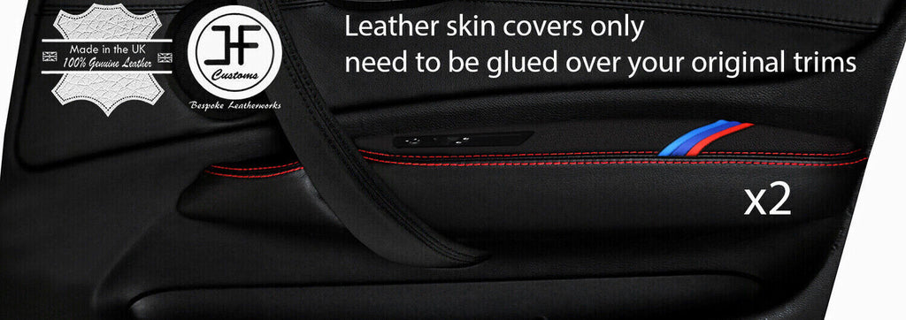 RED STITCH TRI STRIPE 2X FRONT DOOR ARMREST LEATHER COVERS FOR BMW 1 E87 04-12
