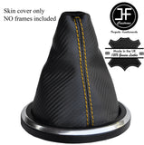 YELLOW STITCH CARBON FIBER VINYL GEAR GAITER FITS FORD FIESTA MK6 FUSION 02-08