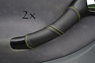 FITS SEAT LEON TOLEDO 99-05  2X FRONT DOOR HANDLE LEATHER COVERS yellow stitch