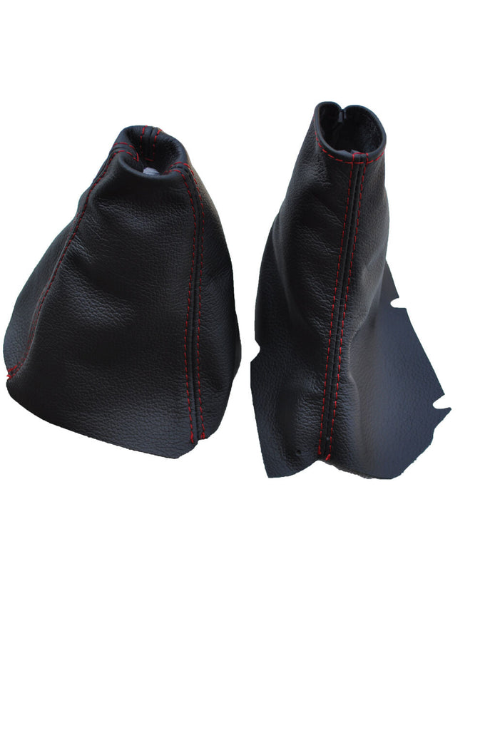 RED STITCH FITS VOLVO S80 1998-2005 BLACK LEATHER HANDBRAKE GEAR GAITERS SET