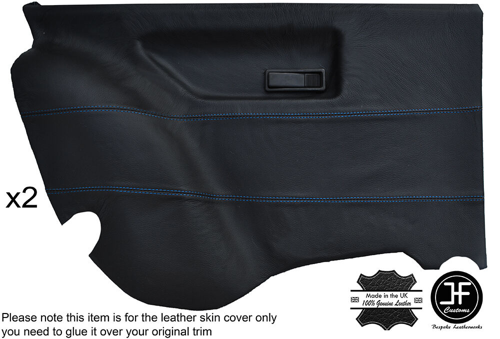 BLUE STICH 2X REAR DOOR CARD LEATHER COVER FITS FORD ESCORT MK3 S1 RS TURBO