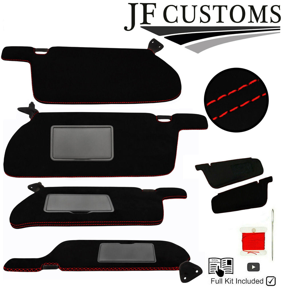 RED CROSS STITCH SUEDE 2X SUN VISOR COVERS FOR NISSAN SKYLINE R34 99-02