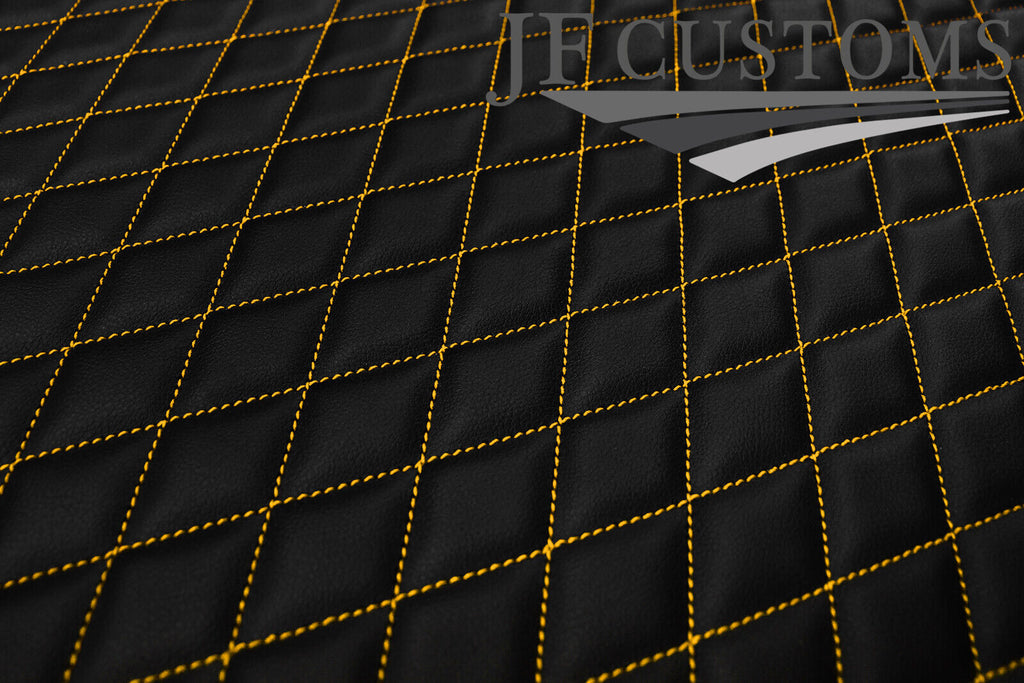 YELLOW DIAMOND STITCH QUILTED LEATHER PADDED PANEL LUXURY PREMIUM 125CM X 85CM