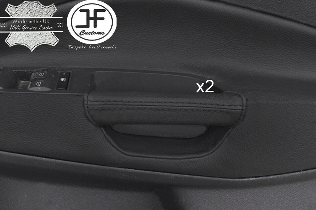 BLACK STITCH 2X FRONT DOOR HANDLE LEATHER COVER  FITS FORD KUGA MK2 2013-2017