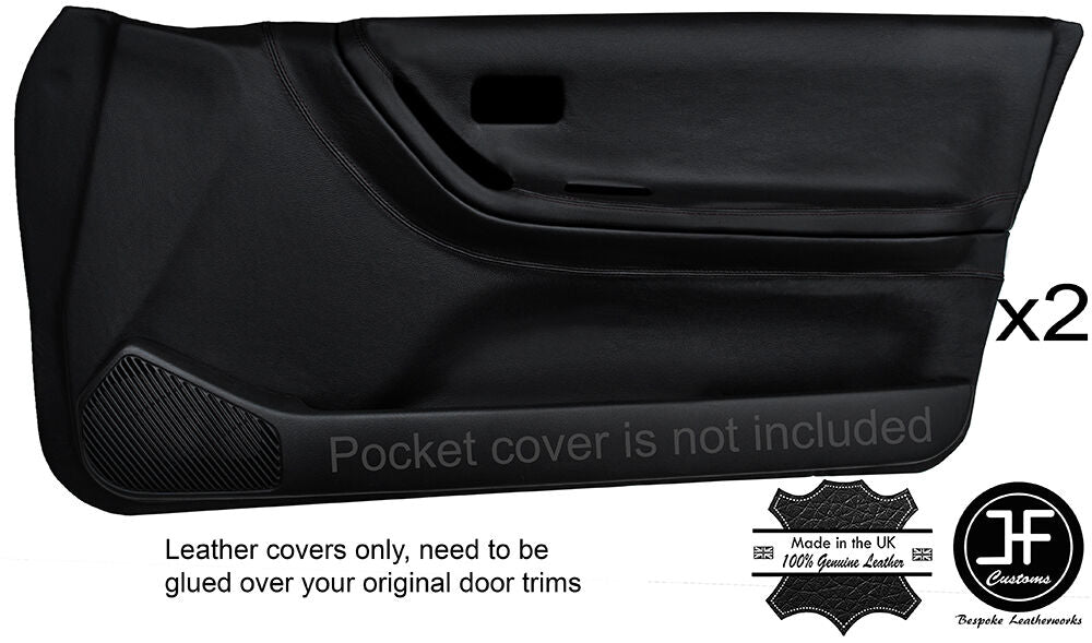 BLACK STITCH 2X FRONT FULL DOOR CARD LEATHER COVER FITS SUNNY PULSAR GTIR RNN14