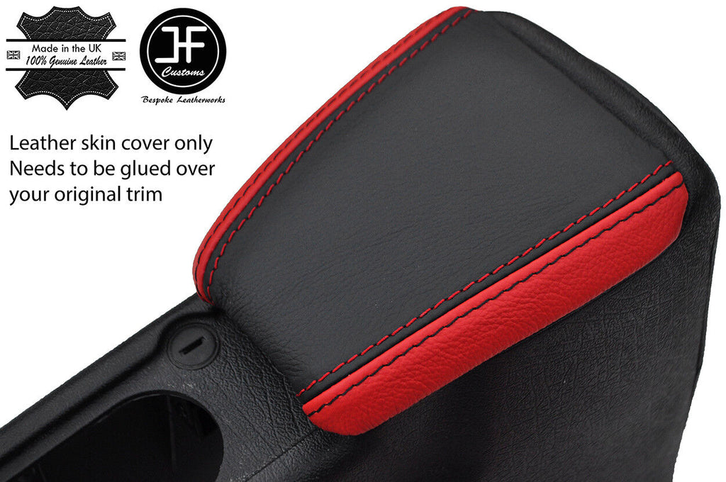 BLACK & RED REAL LEATHER ARMREST COVER FOR VW GOLF MK3 VENTO JETTA 1991-1998