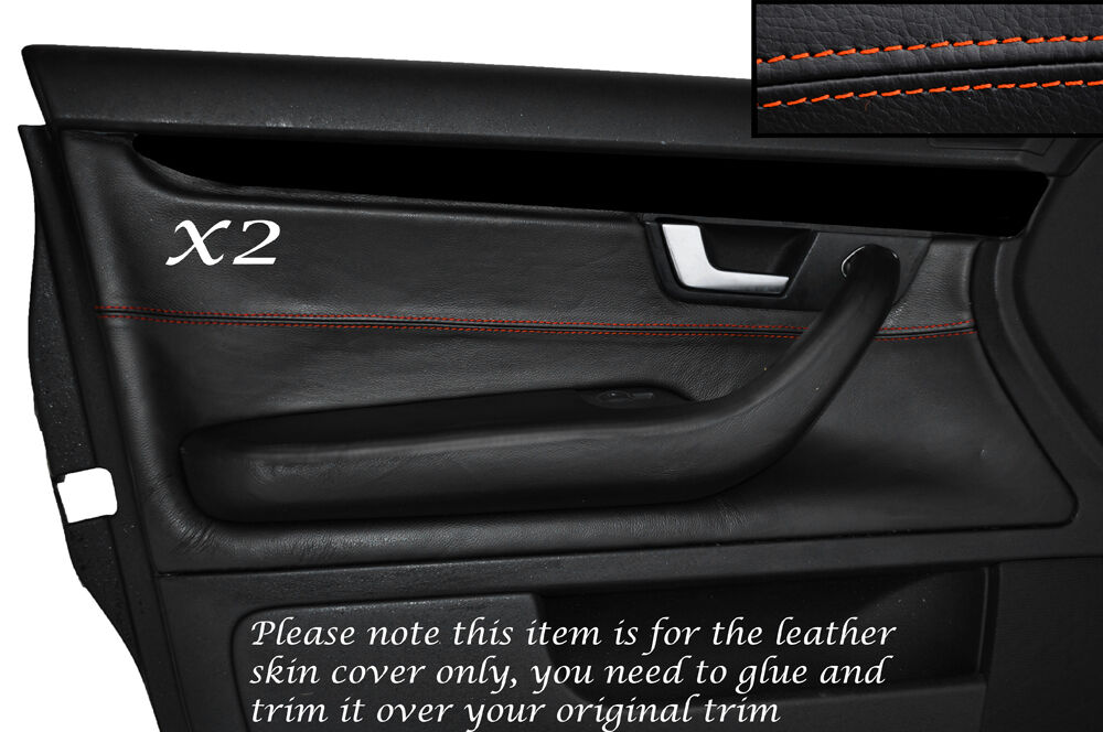 ORANGE STITCH 2X FRONT DOOR CARD TRIM LEATHER COVERS FITS AUDI A4 B7 2004-2008