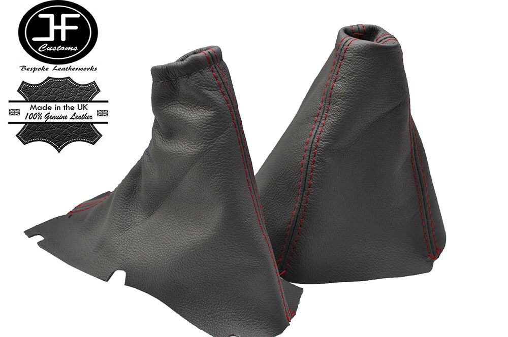 RED STITCH FITS VOLVO V70 2001-2007 DARK GREY LEATHER GEAR HANDBRAKE GAITER