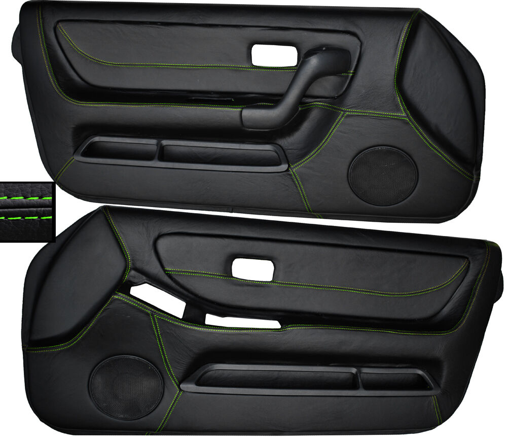 GREEN STITCH 2X FRONT FULL DOOR CARD SKIN COVERS FITS NISSAN SKYLINE R33 93-98