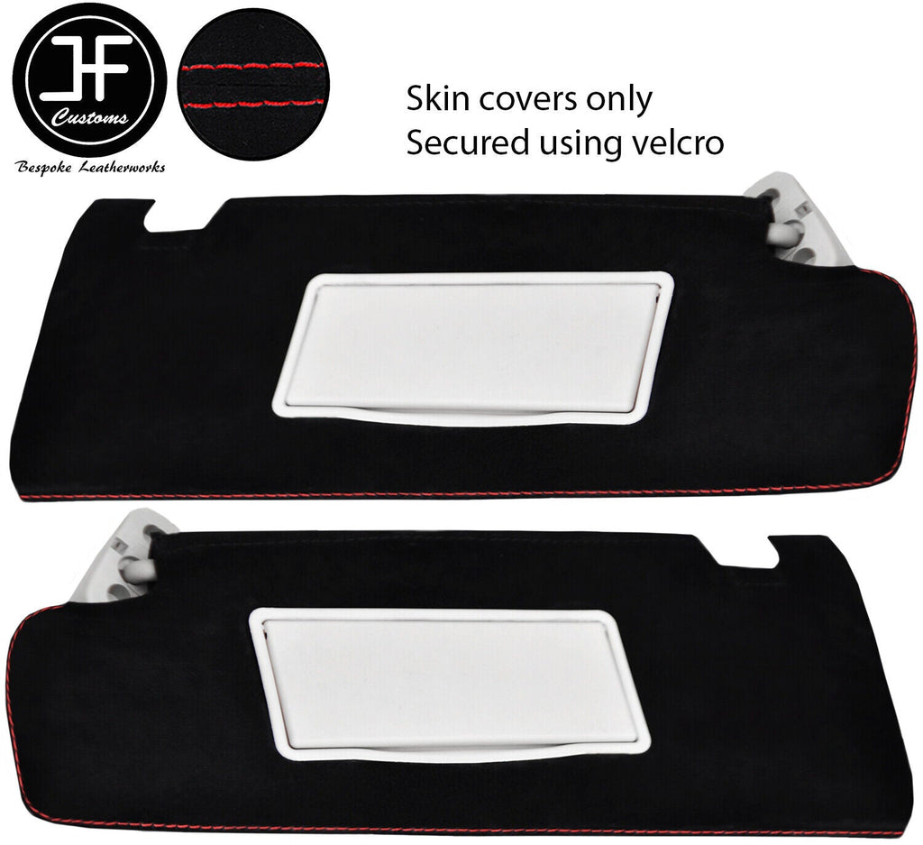 RED STITCHING 2X SUN VISORS SUEDE COVERS FITS LAND ROVER DISCOVERY 4 09-16