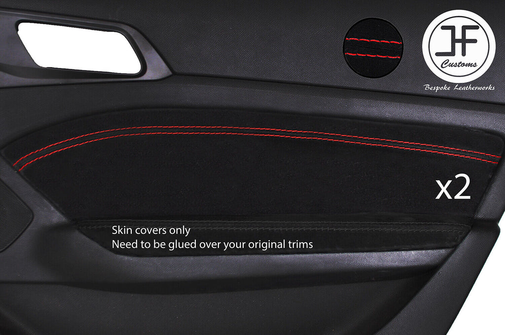 RED STITCH 2X REAR DOOR CARD TRIM SUEDE COVER FOR PEUGEOT 308 14-18 5 DOOR