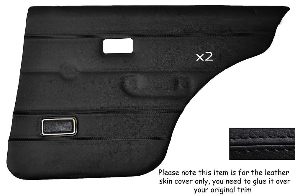BLACK STITCH 2X REAR FULL DOOR CARD SKIN COVERS FITS FORD ESCORT MK2 4 DOOR