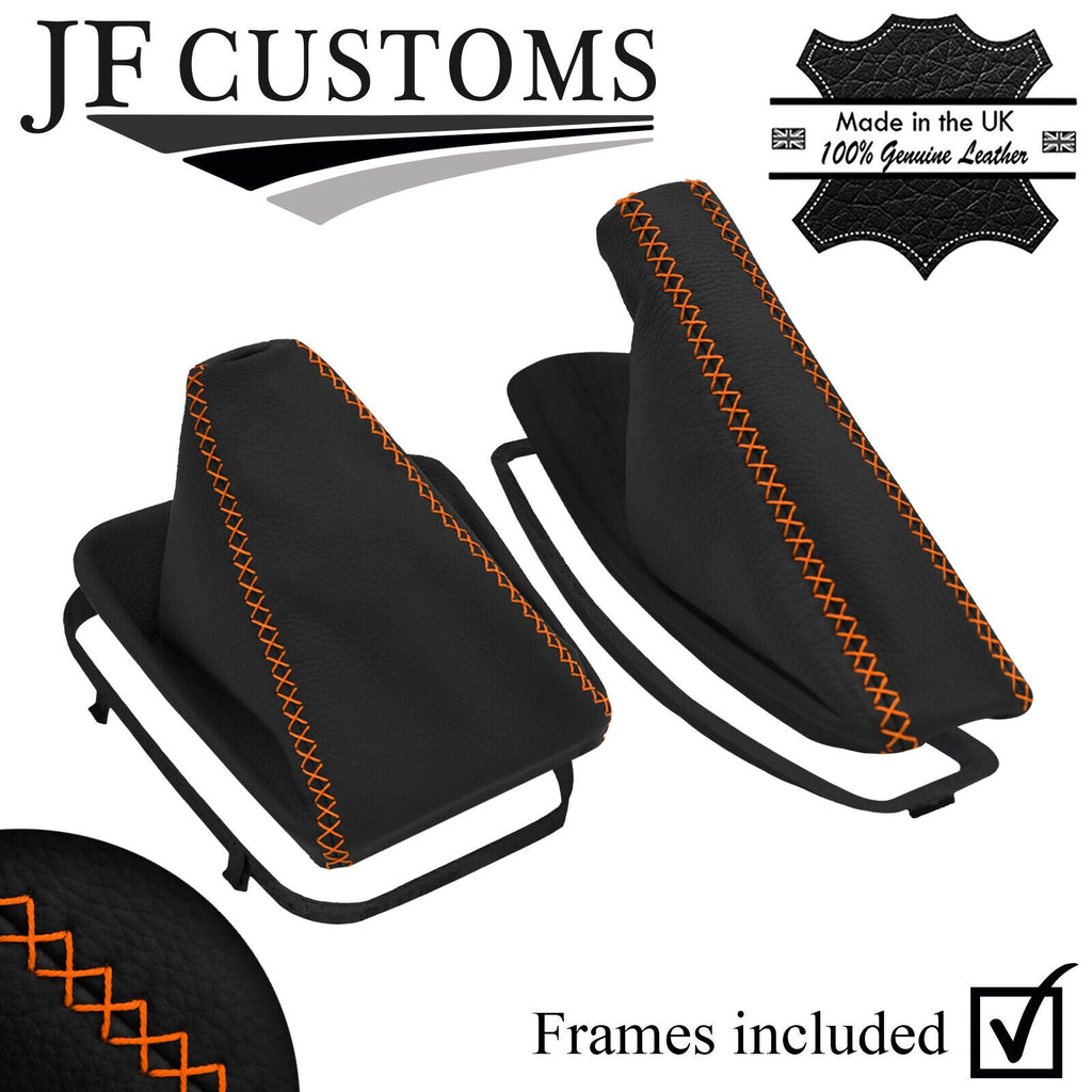 ORANGE LUX-STITCH LEATHER GEAR HANDBRAKE SET + PLASTIC FRAMES FOR BMW E36 91-98