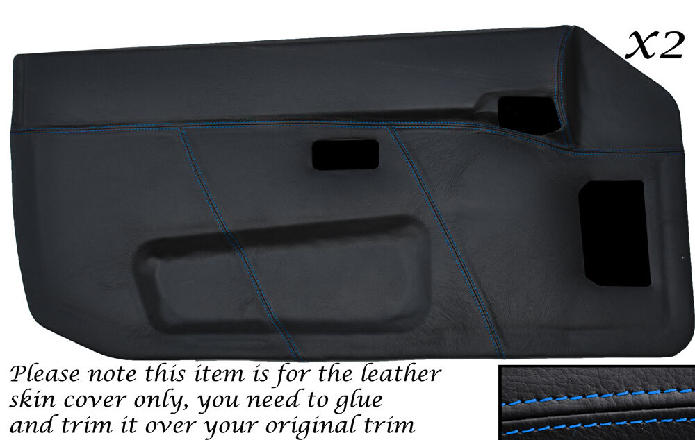 BLUE STITCH 2X FULL DOOR CARD LEATHER SKIN COVER FITS PORSCHE 924 944 86-90