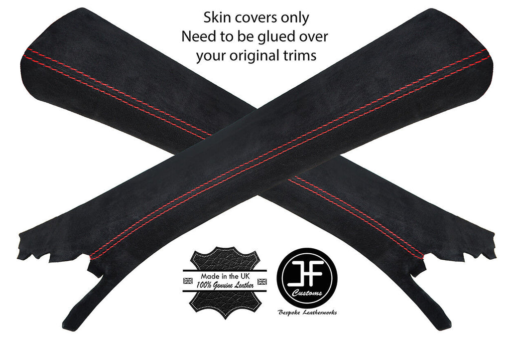RED STITCH 2X A PILLAR REAL SUEDE COVERS FOR MERCEDES CLK W209 02-09 COUPE