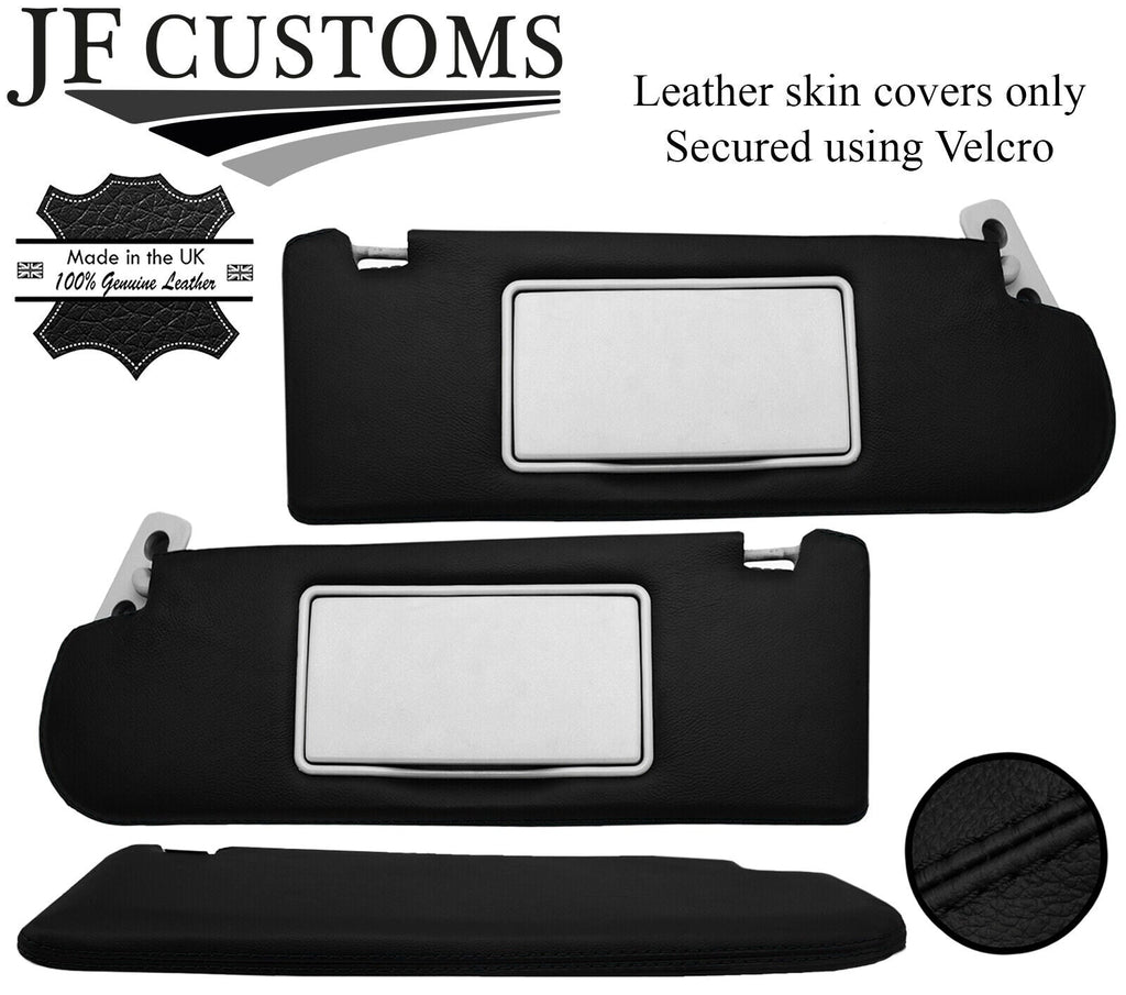 BLACK STITCH TOP-GRAIN LEATHER 2X SUN VISOR COVERS FITS VOLVO V70 MK1 1996-2000