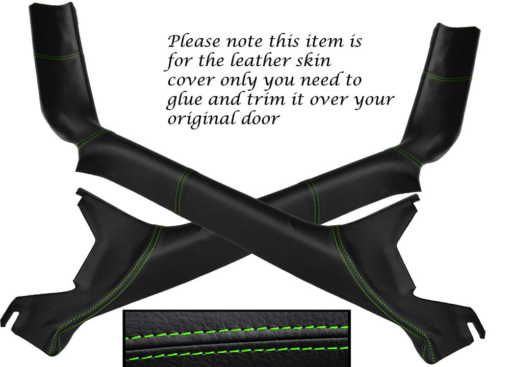 GREEN STITCH 2X A PILLAR LEATHER COVER FITS VW T4 TRANSPORTER CAMPER 1996-2003
