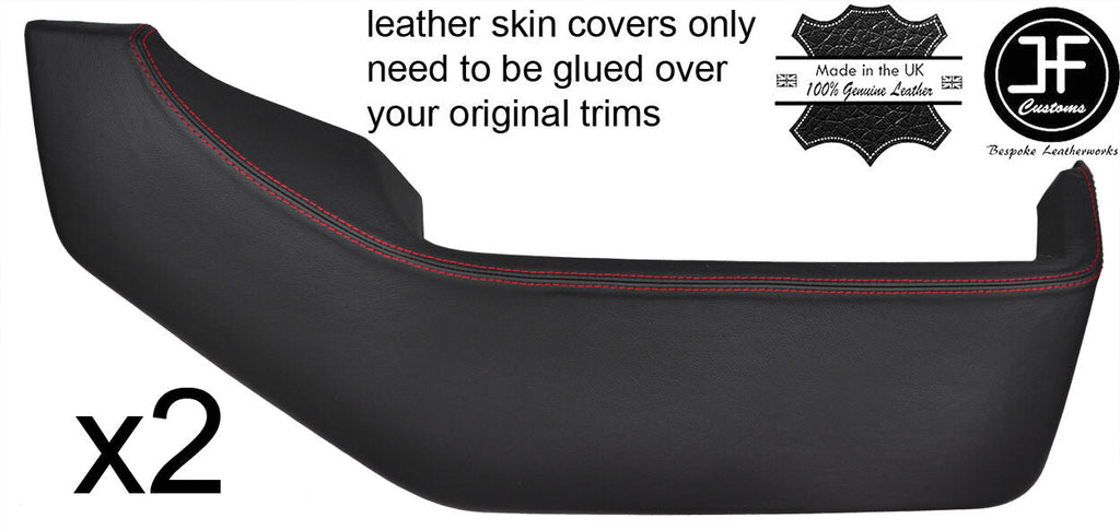 RED STITCHING 2X DOOR POCKETS LEATHER COVERS FITS VW T4 TRANSPORTER CARAVELLE