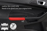 BLACK & RED LEATHER 2X DOOR ARMREST COVERS FITS FORD FIESTA MK9 13-16 3 DOOR