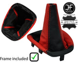 BLACK & RED REAL LEATHER GEAR GAITER +PLASTIC FRAME FOR FIAT PUNTO MK2 99-06