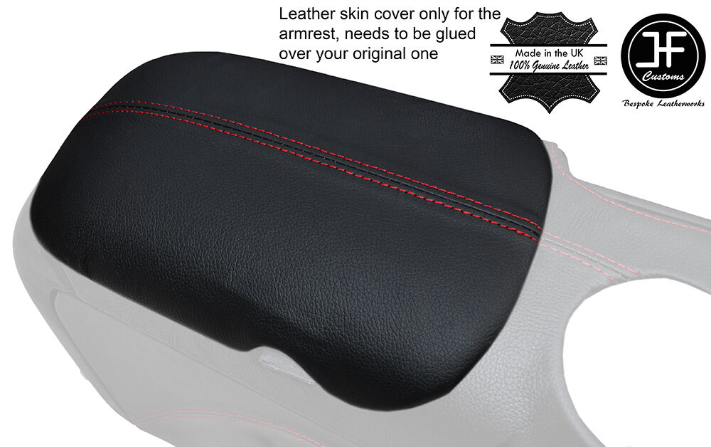 RED  STITCH ARMREST LID GENUINE LEATHER COVER FITS FORD MUSTANG 2015-2017