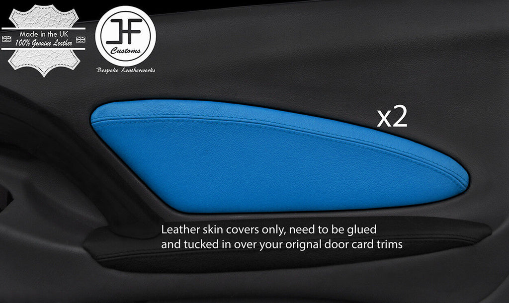 BLUE REAL LEATHER 2X FRONT DOOR CARD TRIM COVERS FITS TOYOTA CELICA MK7 99-05