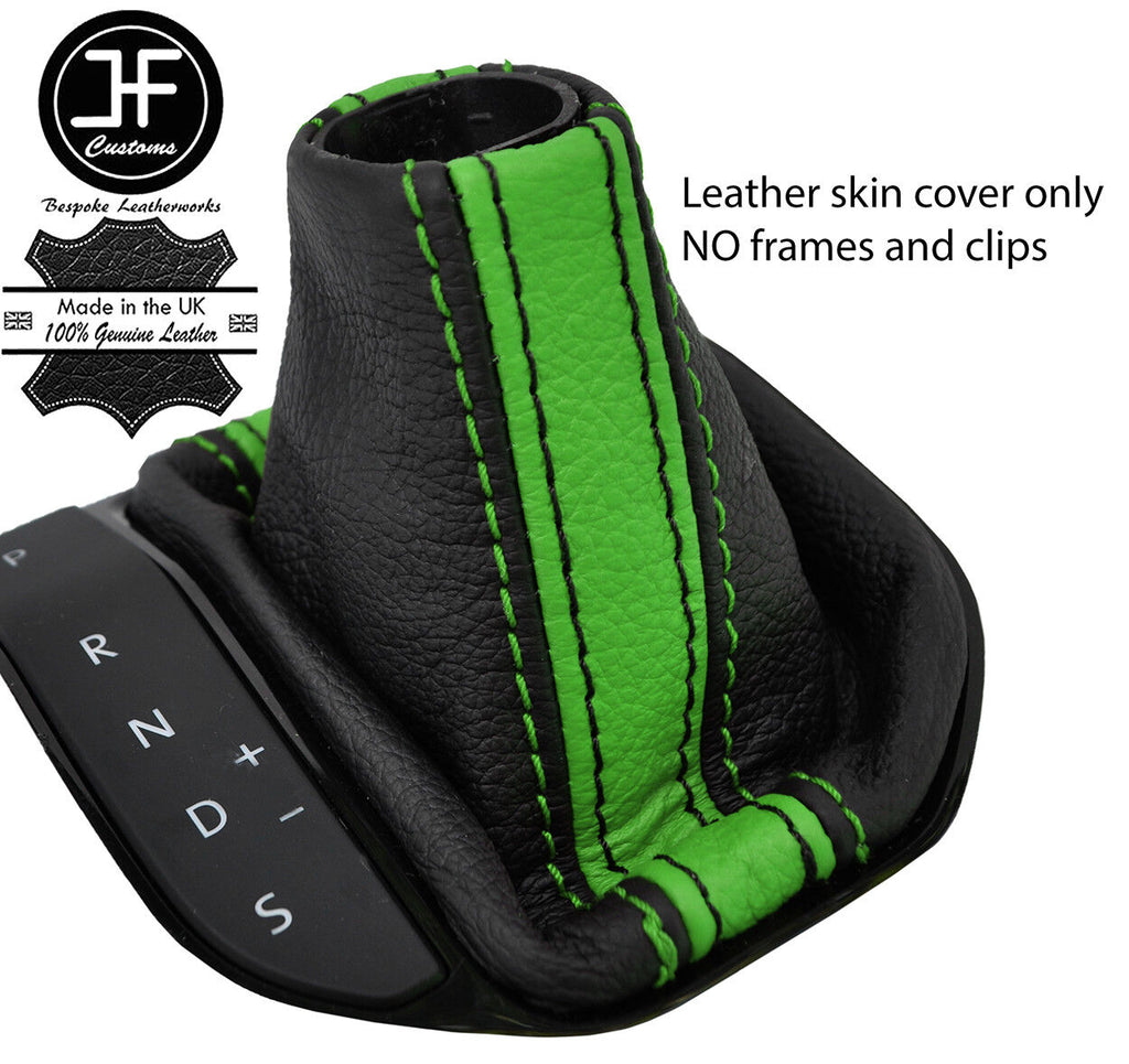 BLACK & GREEN STRIPE LEATHER AUTOMATIC GEAR GAITER FITS VW T6 TRANSPORTER 16-19