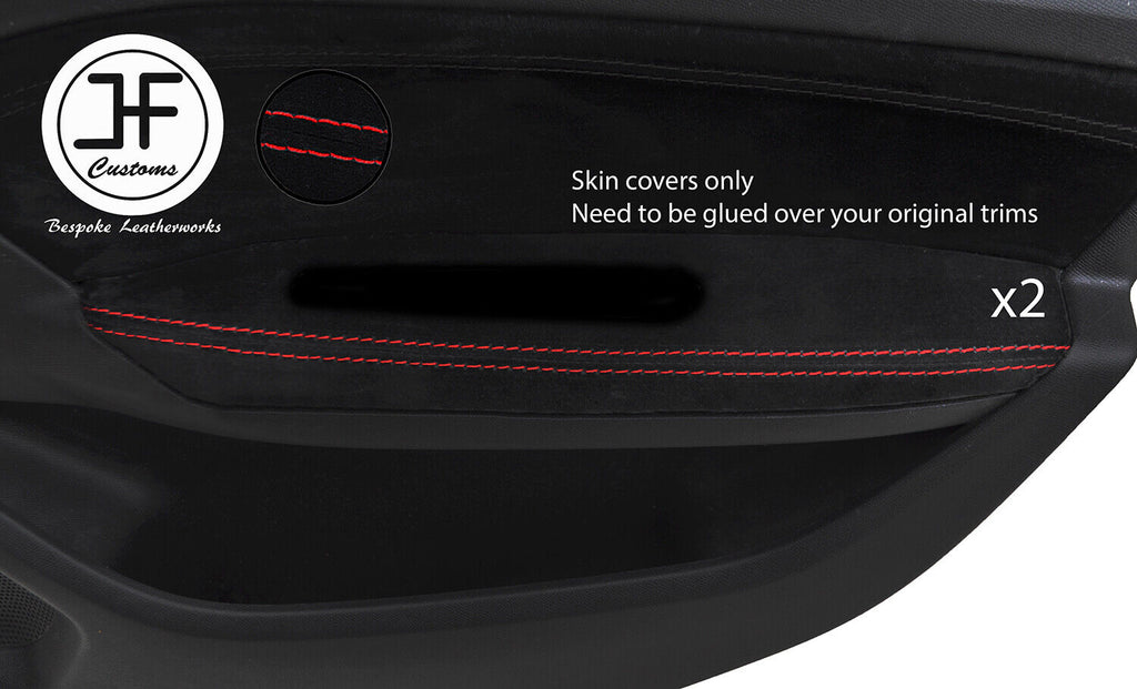 RED STITCH 2X REAR DOOR ARMREST SUEDE COVERS FOR PEUGEOT 308 14-18 5 DOOR