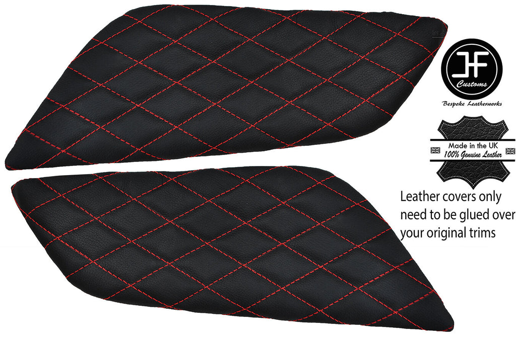 RED DIAMOND STITCH 2X CONSOLE KNEE PAD LEATHER COVERS FITS FORD MUSTANG 15-17