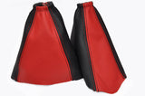 BLACK & RED LEATHER GEAR & HANDBRAKE GAITERS SET FITS FORD FOCUS II 2004-2008