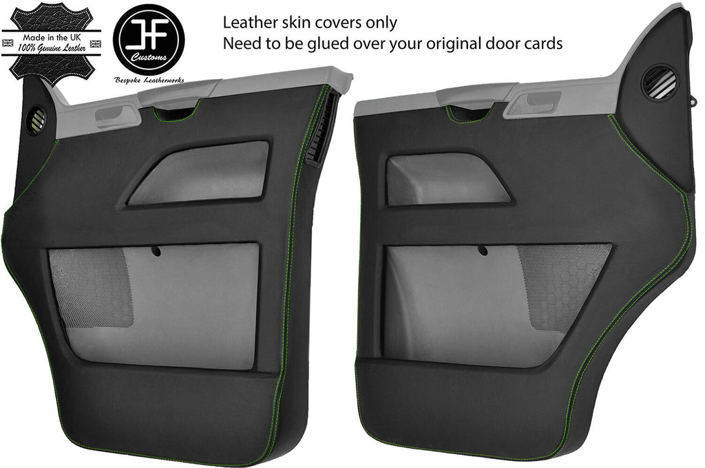 GREEN STITCH 2X FRONT DOOR CARD LEATHER COVERS FOR VW T5 TRANSPORTER STYLE 2