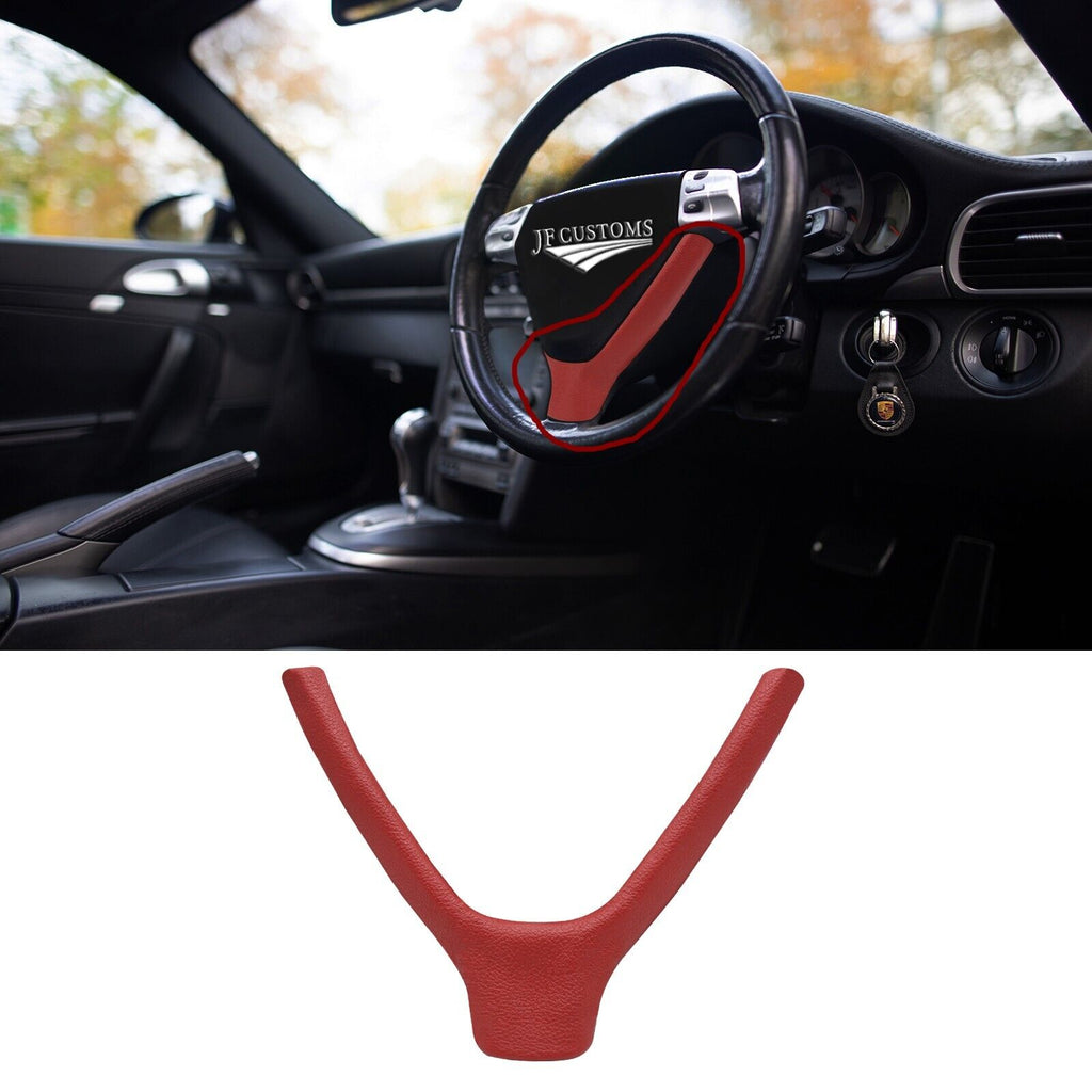 DARK RED LEATHER STEERING WHEEL LOWER TRIM COVER+FRAME FOR PORSCHE 911 997 987