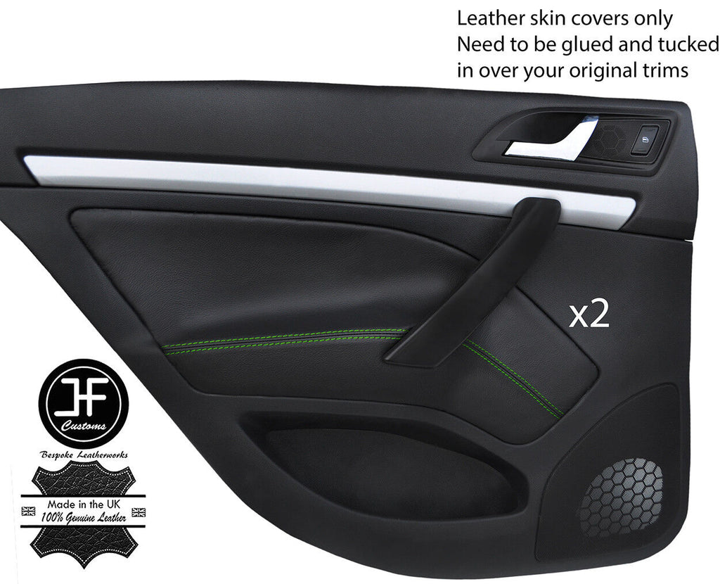 GREEN STITCH 2X REAR DOOR CARD TRIM LEATHER COVERS FOR SKODA OCTAVIA MK2 04-13